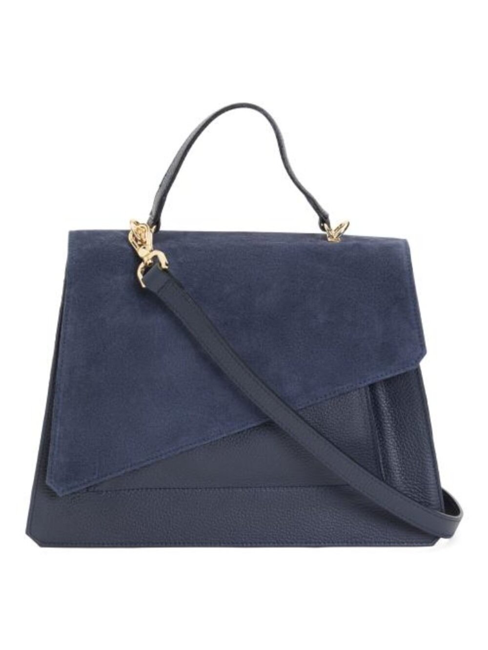 ARCADIA Made In Italy Leather Asymmetrical Satchel With Suede Flap